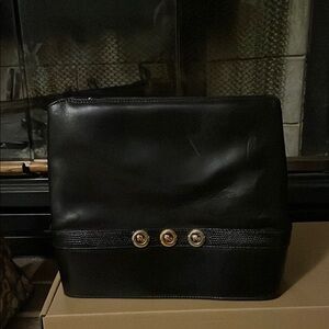 Salvatore Ferragamo Vintage Black Leather Bag with Gold Accents